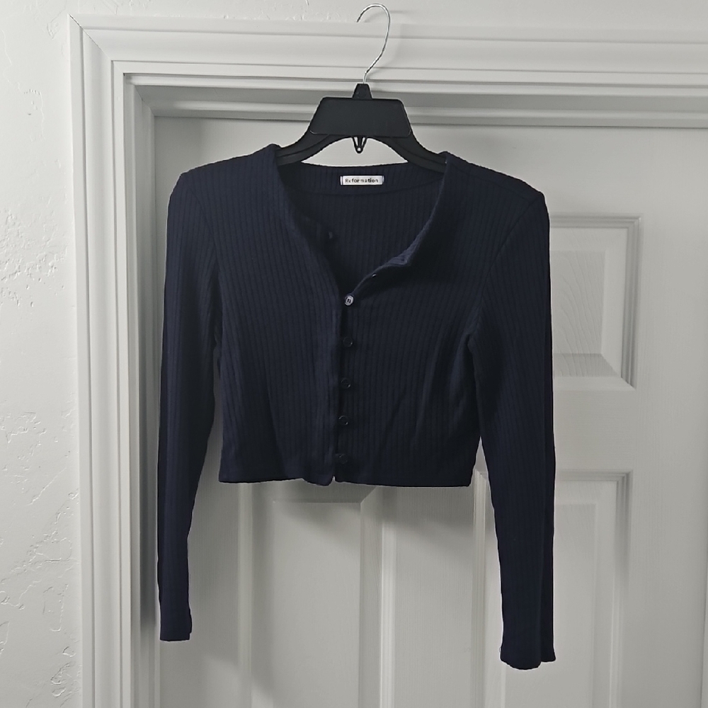 Reformation Navy Button Down Shirt